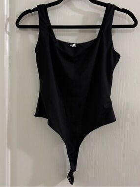 Women's Black Scoop Neck Bodysuit with Snap Closure
